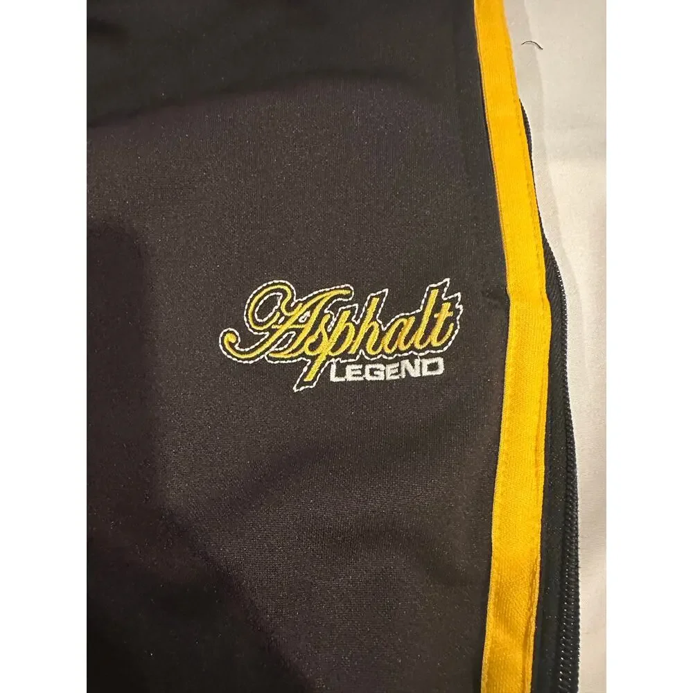 Asphalt Legend Black Yellow Side Stripe Track Pants Mens Medium side zippers